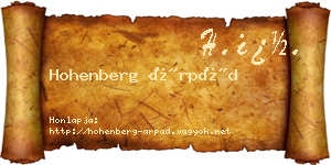 Hohenberg Árpád névjegykártya
